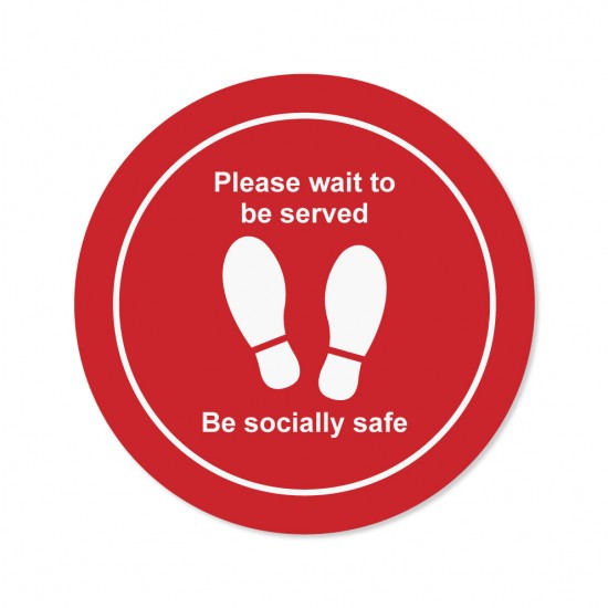 Covid-19 Floor Sticker Please wait to be served 26cm Round Red 3pcs